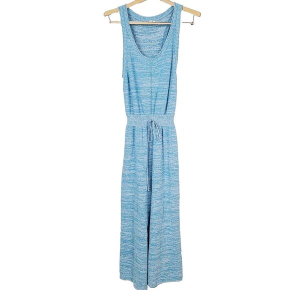 Daily Practice Jumpsuit M Blue White Marled Knit Sleeveless Cropped‎ Wide Leg - Picture 2 of 11